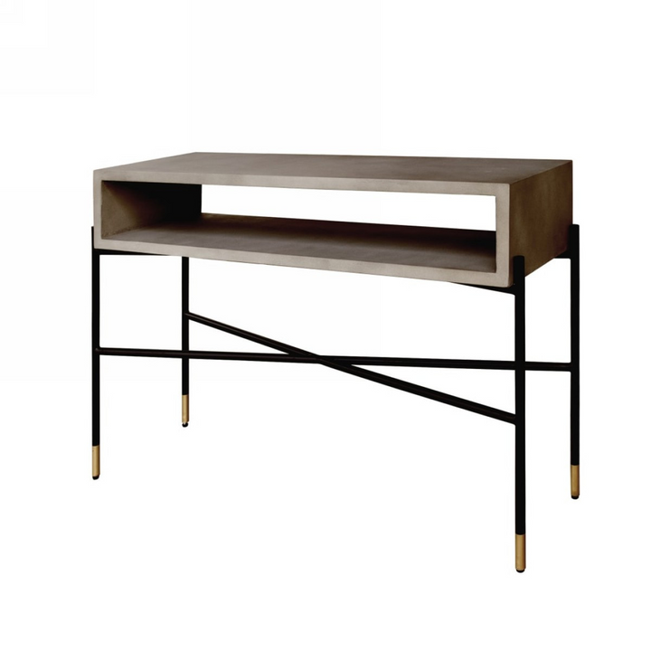 Industrial Concrete and Metal Console Table - Modern Design with Open Shelf
