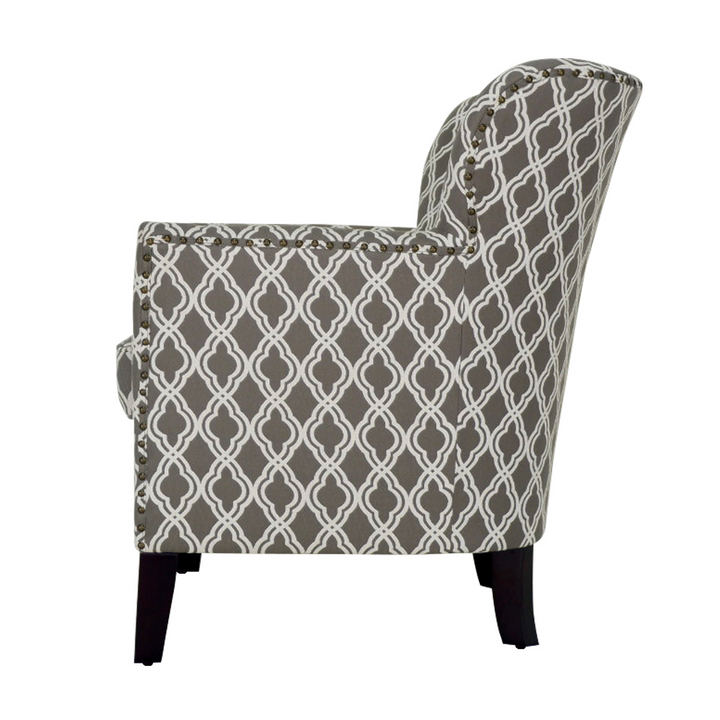 Chic Elegance: 29" Brown and Cream Polyester Blend Trellis Armchair