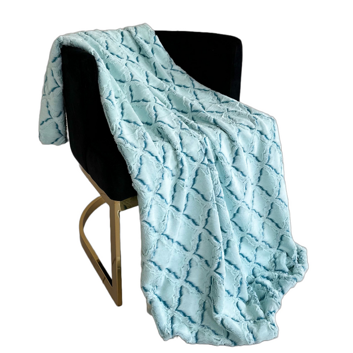 Plutus Light Blue Diamond Faux Fur Luxury Throw Blanket - Handcrafted Elegance for Your Home