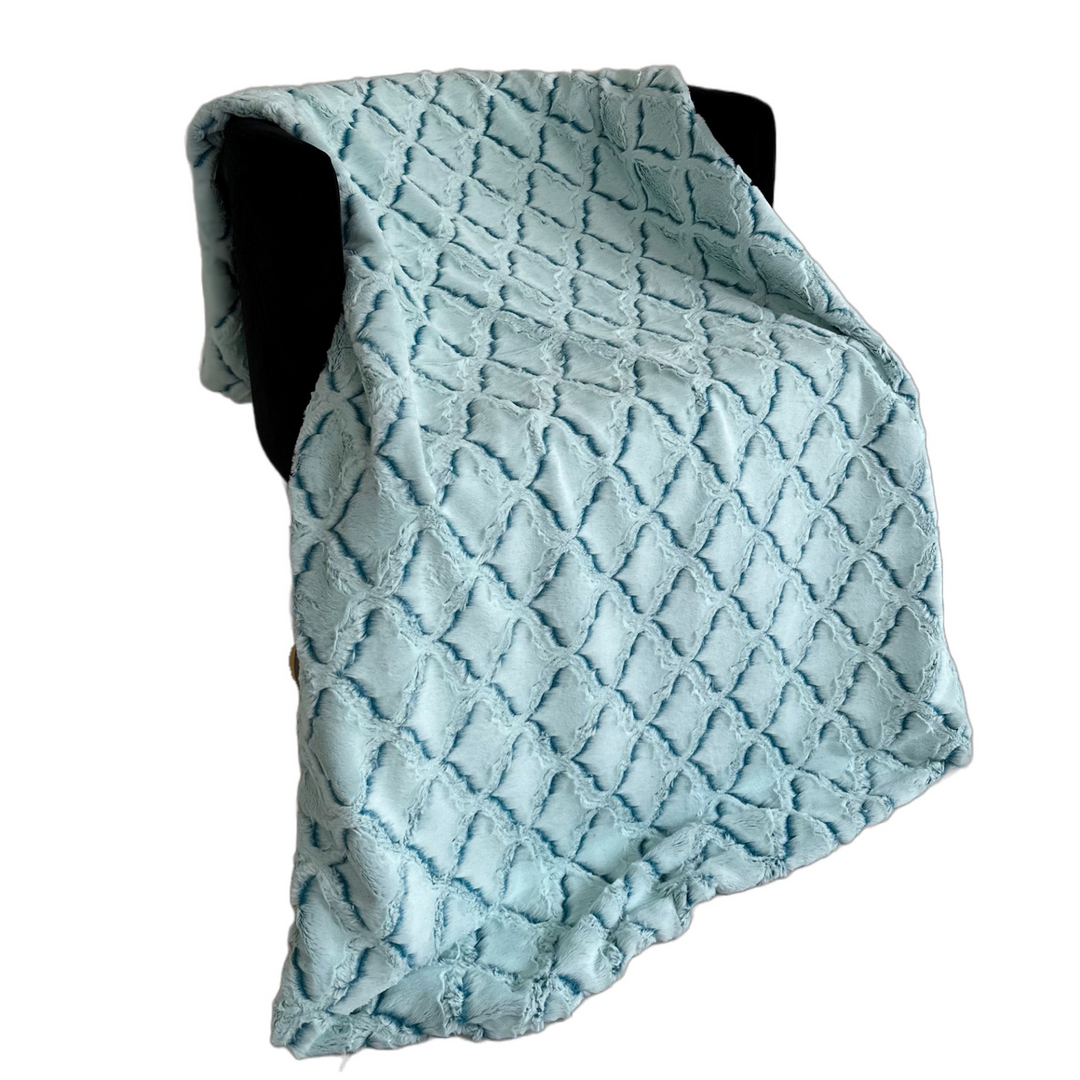 Plutus Light Blue Diamond Faux Fur Luxury Throw Blanket - Handcrafted Elegance for Your Home
