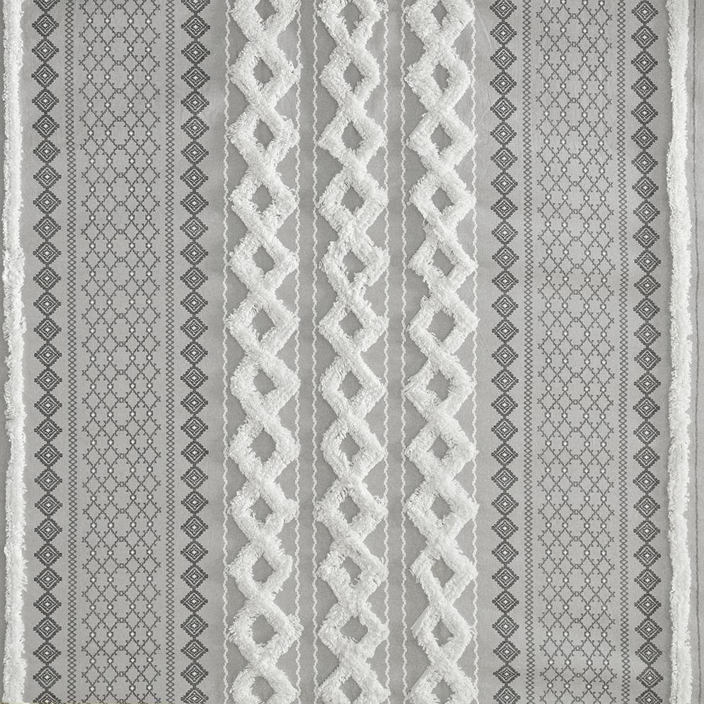 INK+IVY Imani Cotton Printed Shower Curtain with Chenille Stripe - Gray Aztec Design