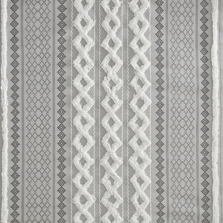 INK+IVY Imani Cotton Printed Shower Curtain with Chenille Stripe - Gray Aztec Design