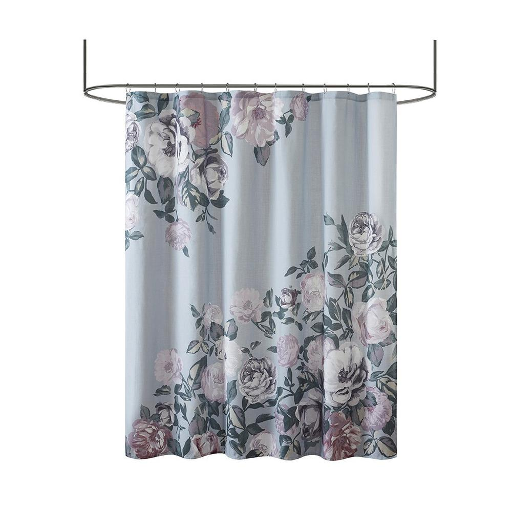 Madison Park Charisma Cotton Floral Printed Shower Curtain - Purple/Mauve/Green on Grey