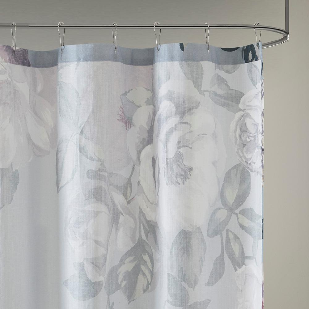 Madison Park Charisma Cotton Floral Printed Shower Curtain - Purple/Mauve/Green on Grey