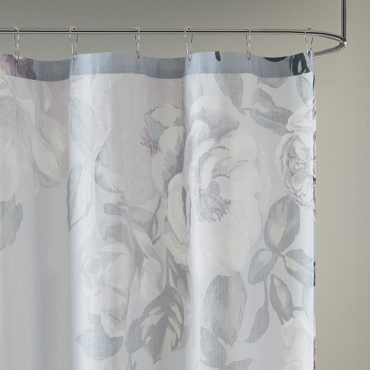 Madison Park Charisma Cotton Floral Printed Shower Curtain - Purple/Mauve/Green on Grey