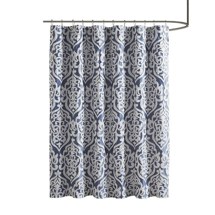 Madison Park Odette Jacquard Shower Curtain - Silver Damask Medallion Design - 72x72 Inches