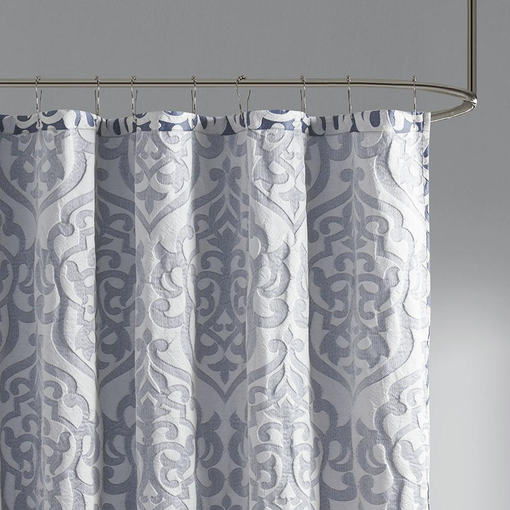 Madison Park Odette Jacquard Shower Curtain - Silver Damask Medallion Design - 72x72 Inches