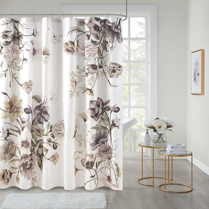 Madison Park Cassandra Floral Printed Cotton Shower Curtain - Blush