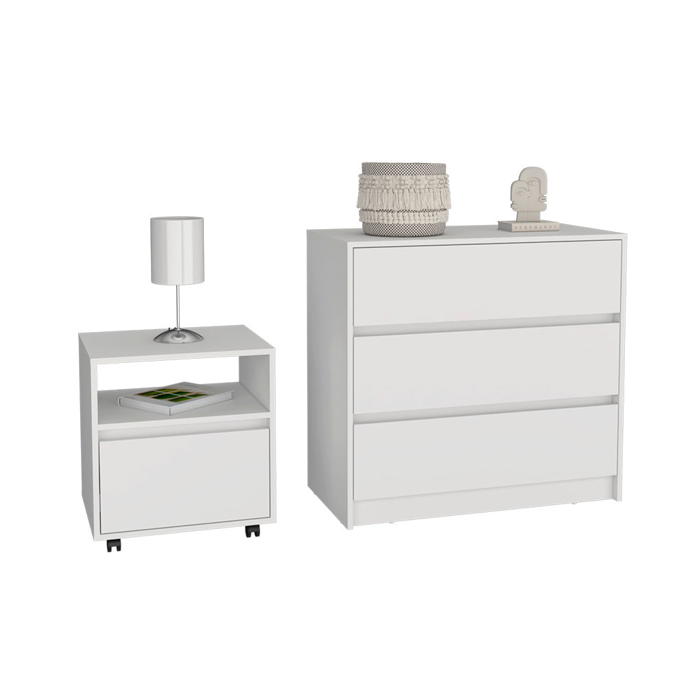Milford 2 Piece Bedroom Set - White Nightstand and Dresser for Stylish and Space-Savvy Bedrooms