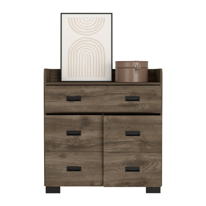 Wuuman Dresser - Four Drawers and Single Double Drawer in Dark Brown Finish