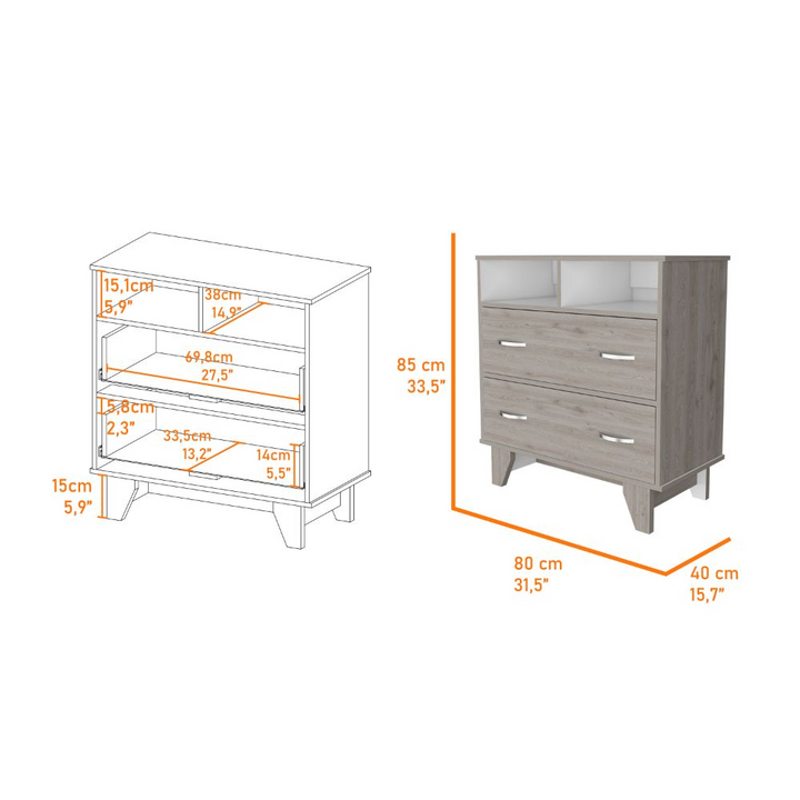 Double Drawer Dresser Arabi - Wardrobe in Light Gray/White Finish