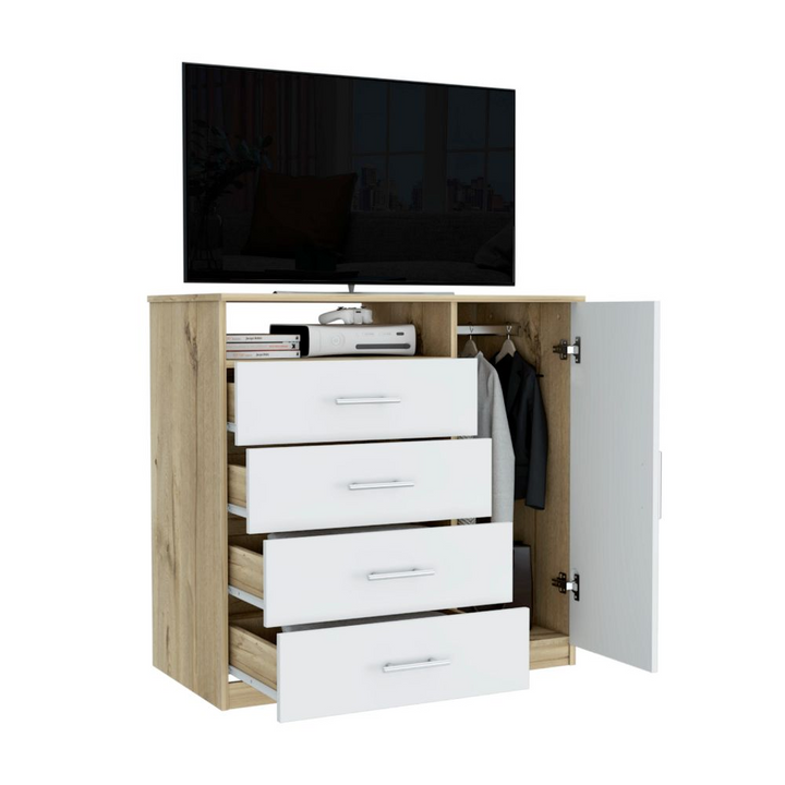 Dresser Beaufort - with TV Stand and Four Drawers in Light Oak/White Finish