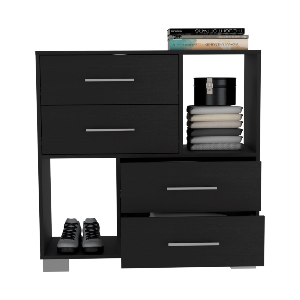 Dresser Hetzs - with Four Drawers and Two Open Shelves in Black Wengue Finish