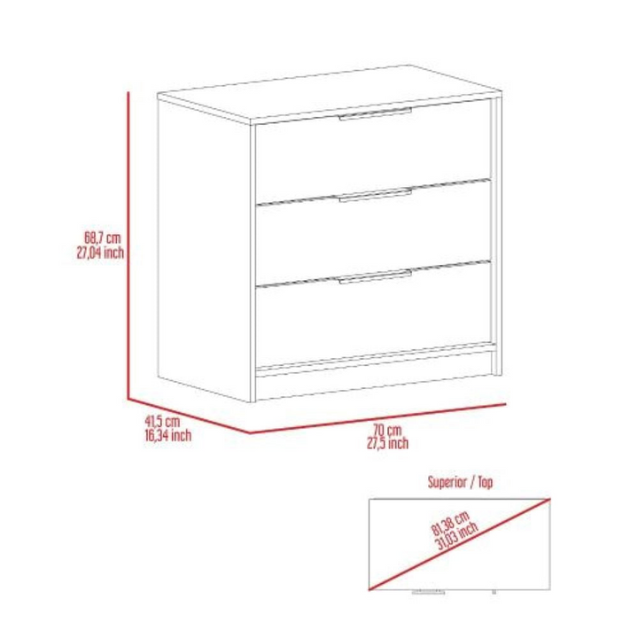 Minimalist 3-Drawer Maryland Dresser - Light Gray Finish, Stylish and Spacious