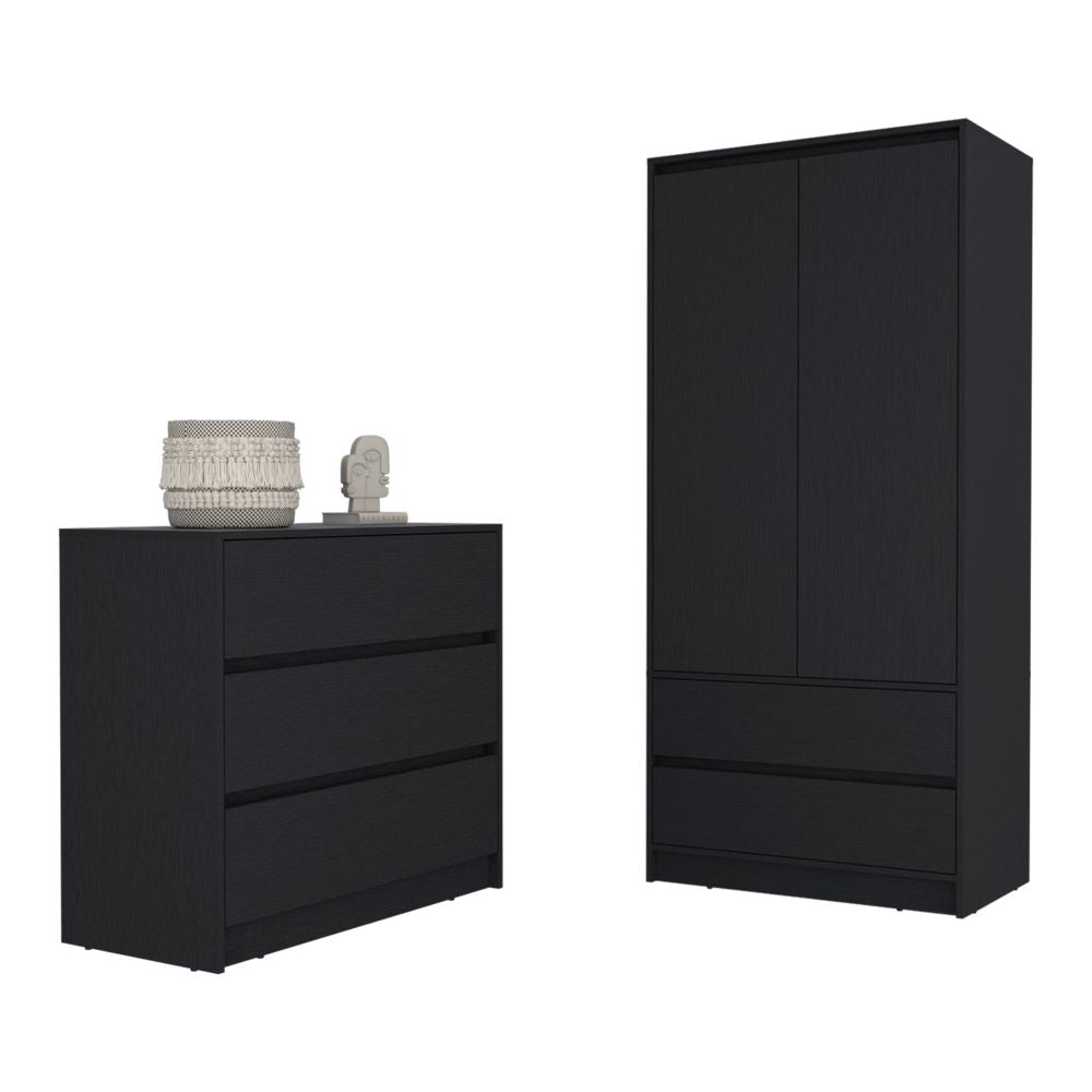 Lewes 2 Piece Bedroom Set - with Ample Storage in Black Wengue Finish
