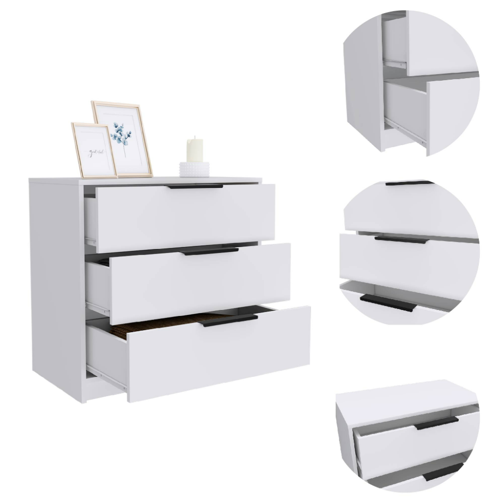 Maryland Three Drawer Dresser - Minimalist Design, White Finish, Spacious Storage