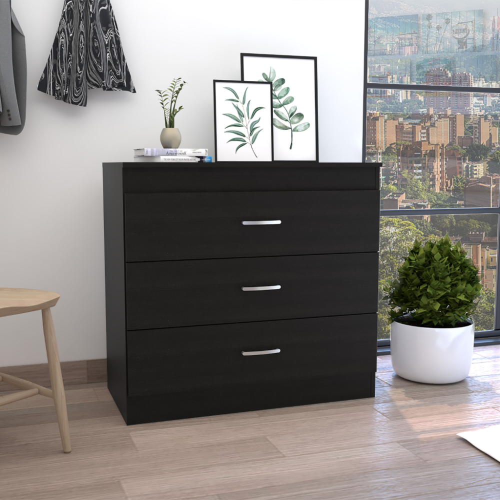 Lial Three Drawer Dresser - Superior Top, Metal Hardware, Black Wengue Finish