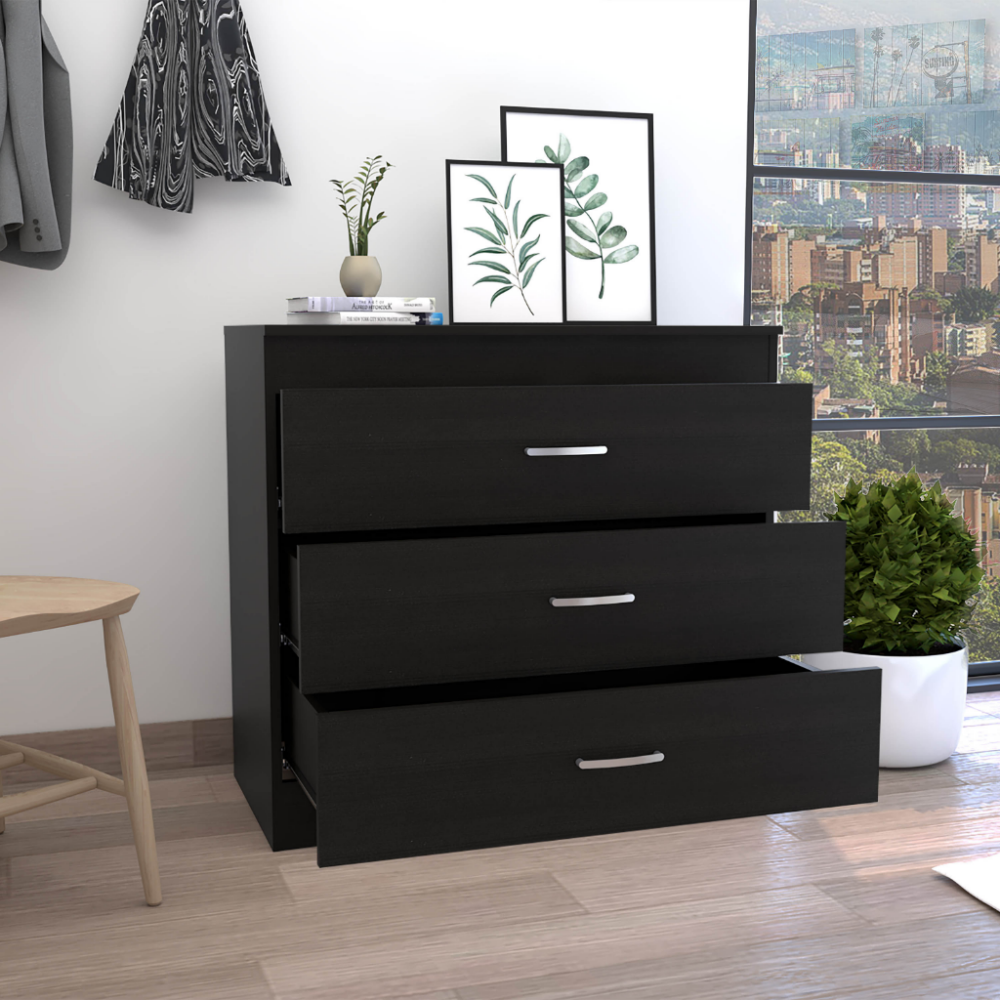 Lial Three Drawer Dresser - Superior Top, Metal Hardware, Black Wengue Finish