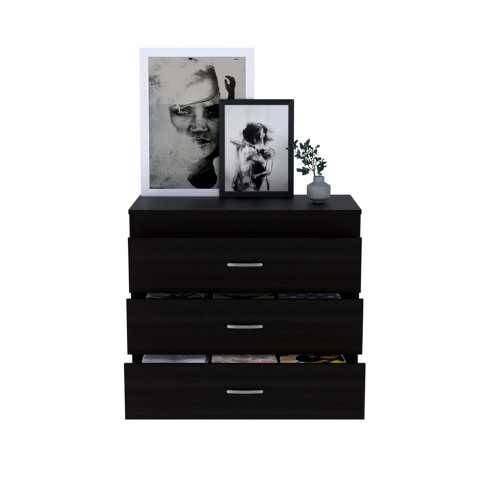 Lial Three Drawer Dresser - Superior Top, Metal Hardware, Black Wengue Finish