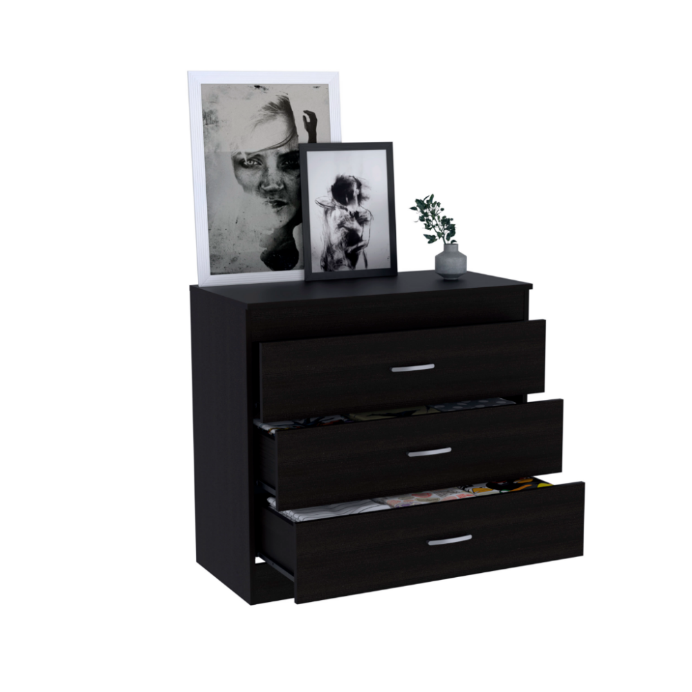 Lial Three Drawer Dresser - Superior Top, Metal Hardware, Black Wengue Finish