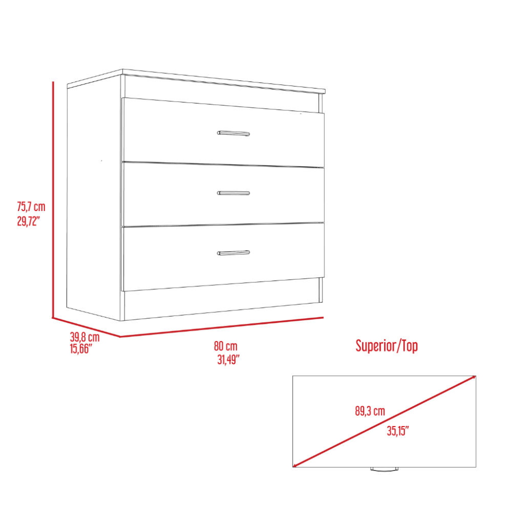 Lial Three Drawer Dresser - Superior Top, Metal Hardware, Black Wengue Finish