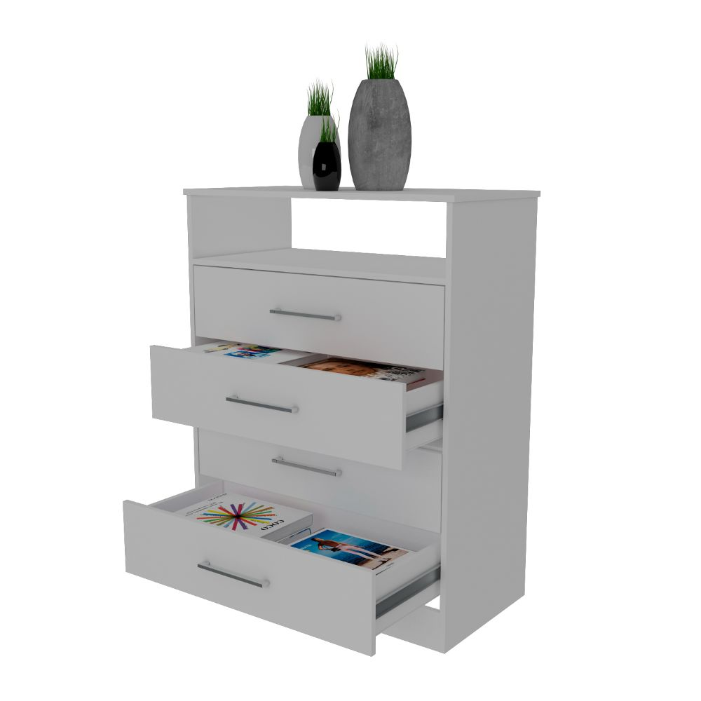 Dresser Atlanta - Four Drawers and Open Shelf in White Finish