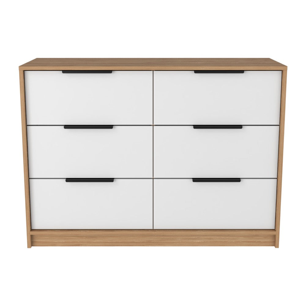 4-Drawer Double Dresser - Maryland Industrial Style - Pine and White Finish