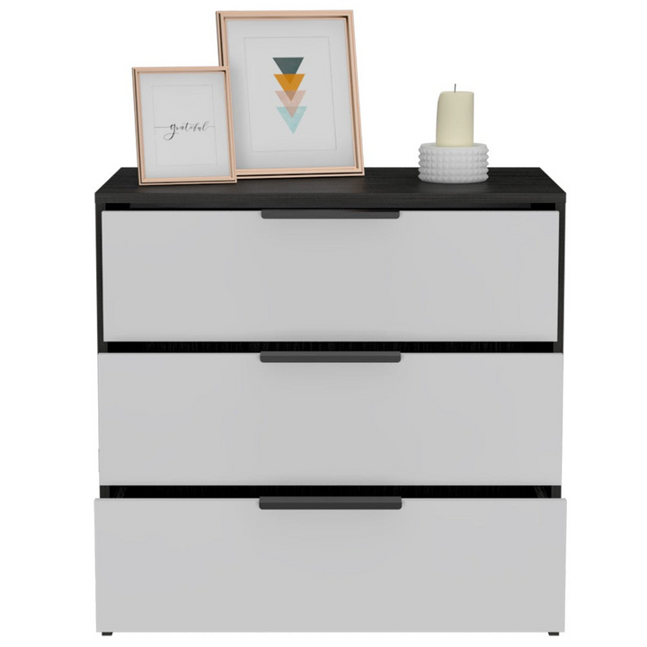 3 Drawers Dresser Maryland, Smokey Oak/White Finish - Modern Industrial Style Dresser with Spacious Drawers
