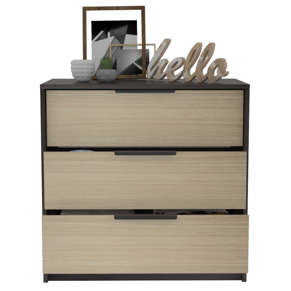 Modern 3-Drawer Maryland Dresser - Black Wengue and Light Oak Finish, Stylish and Functional
