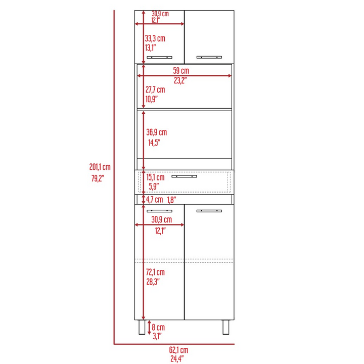 Microwave Cabinet Madison - Double Door Design, White Finish