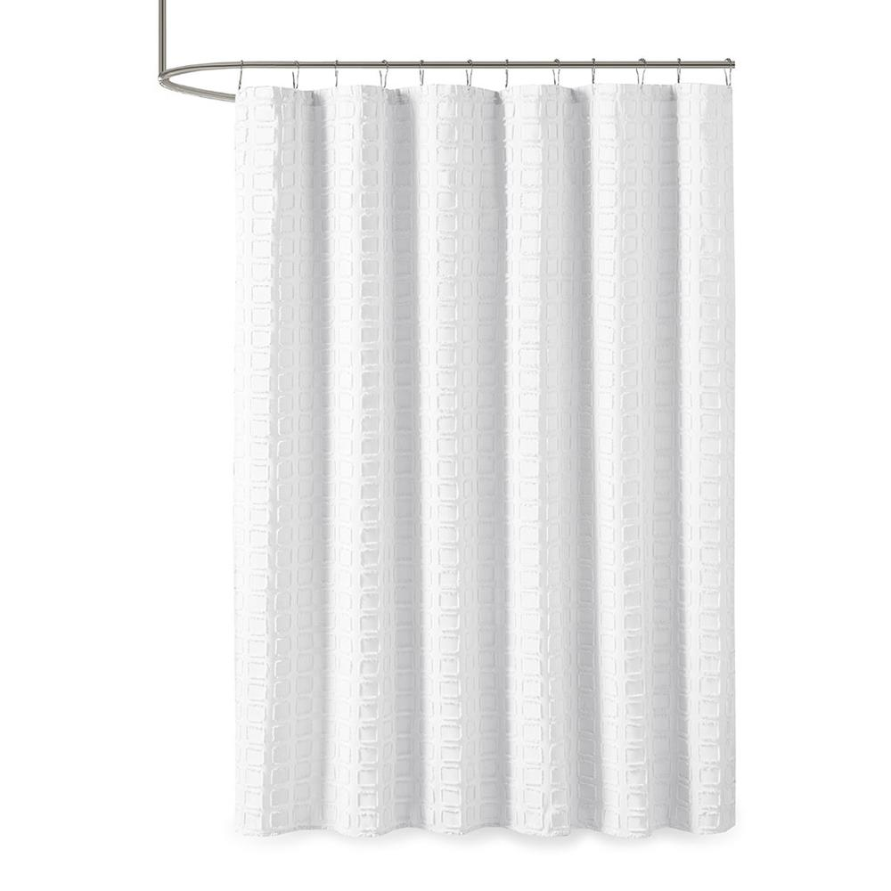 Madison Park Metro Woven Clipped Solid Shower Curtain - White, 100% Polyester, 72x72"