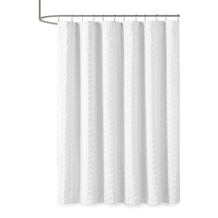 Madison Park Metro Woven Clipped Solid Shower Curtain - White, 100% Polyester, 72x72"