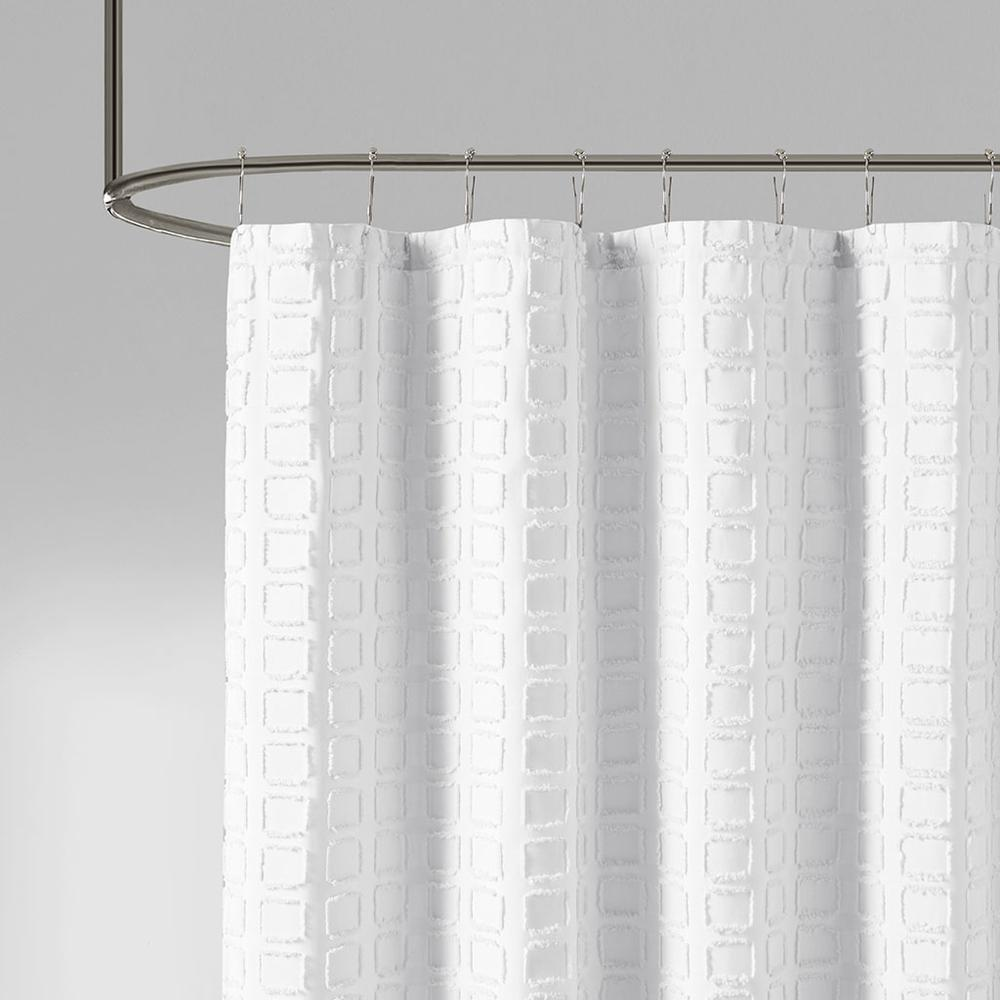 Madison Park Metro Woven Clipped Solid Shower Curtain - White, 100% Polyester, 72x72"