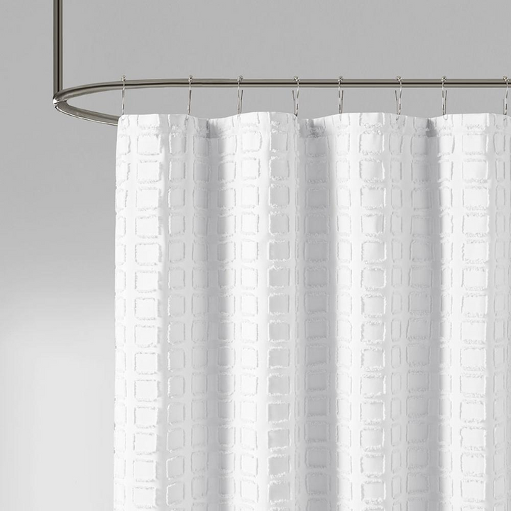 Madison Park Metro Woven Clipped Solid Shower Curtain - White, 100% Polyester, 72x72"