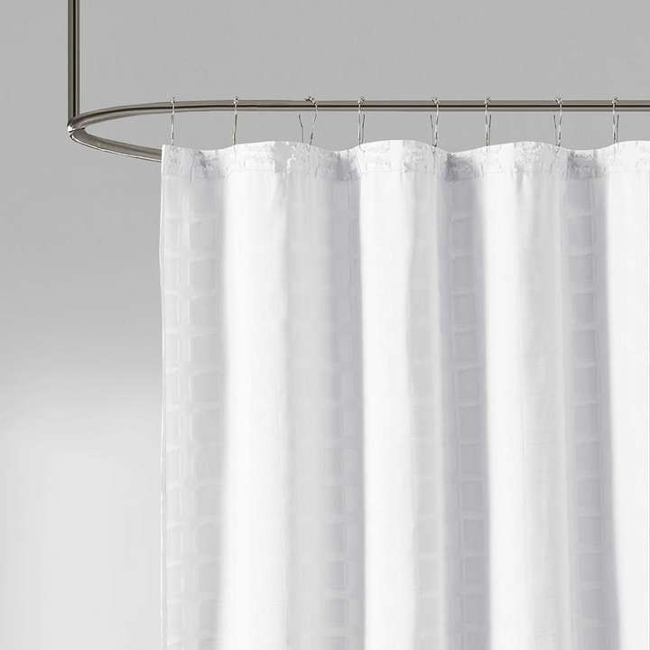 Madison Park Metro Woven Clipped Solid Shower Curtain - White, 100% Polyester, 72x72"