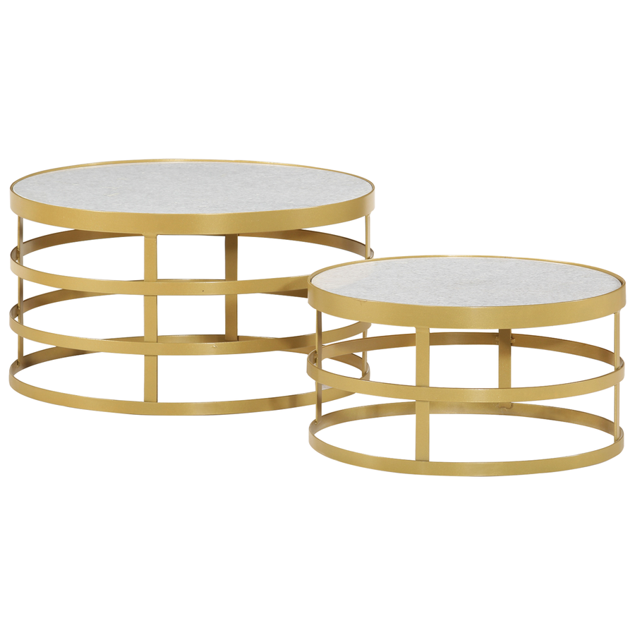 vidaXL 2 Piece Coffee Table Set Marble Brass and White-0