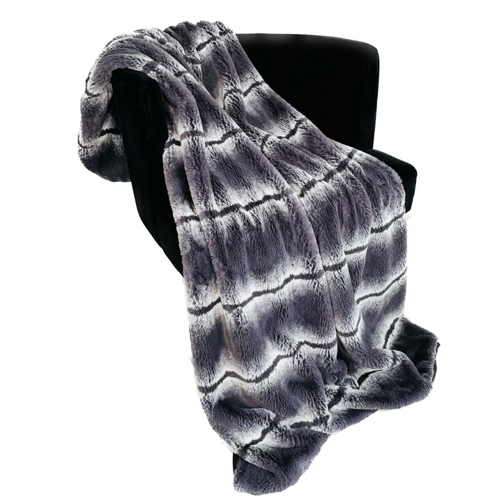 Plutus Charcoal - Fluffy Fields Faux Fur: Luxury Throw Blanket