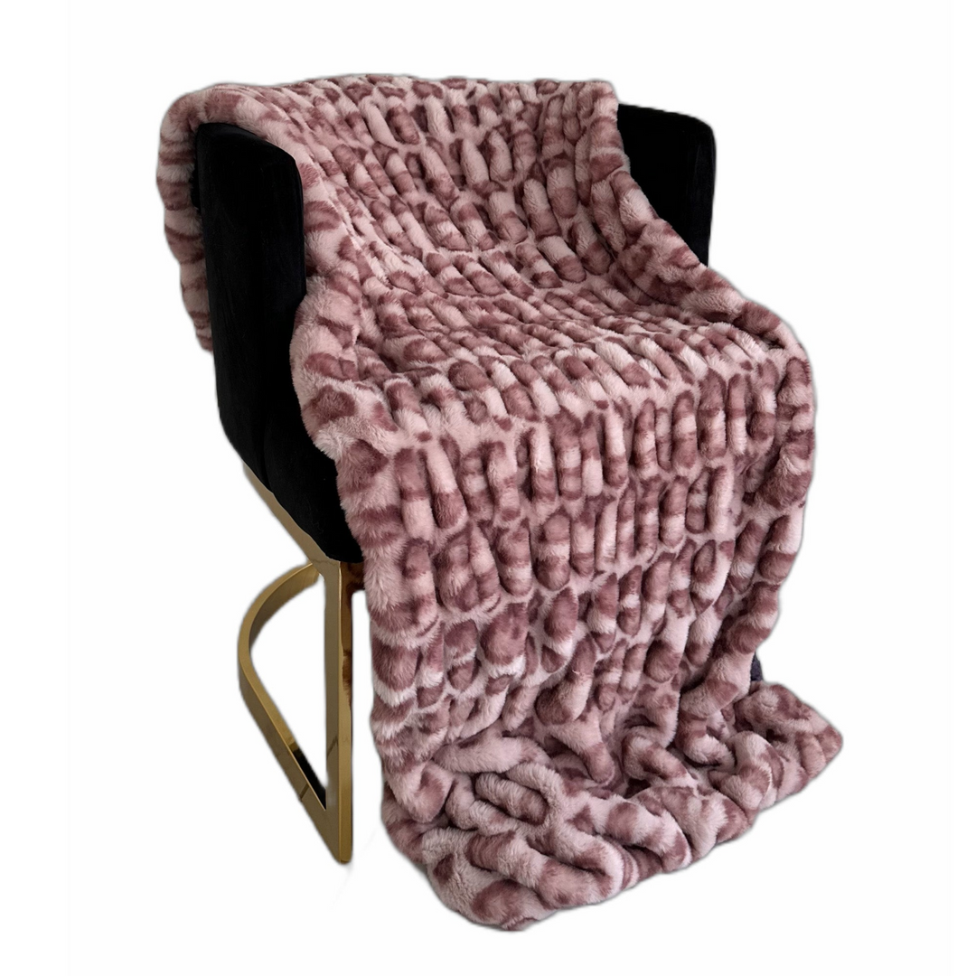 Plutus Pink Leopard - Faux Fur: Luxury Throw Blanket
