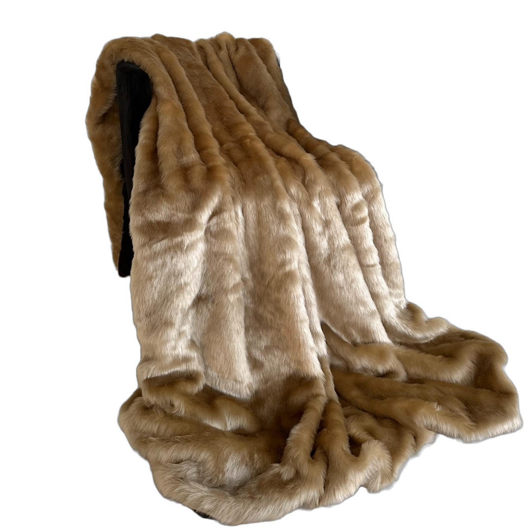 Plutus Brown - Gold Rabbit Faux Fur - Luxury Throw Blanket