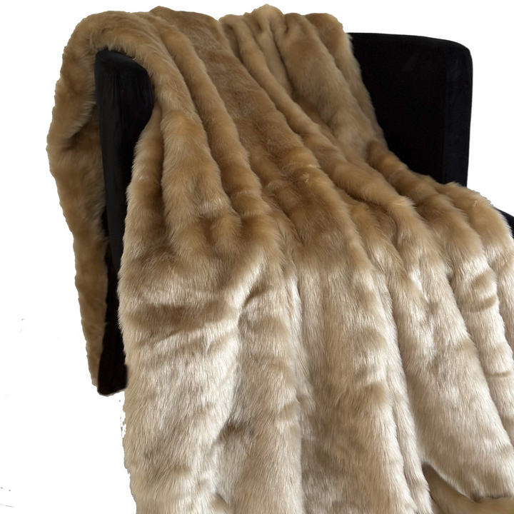 Plutus Brown - Gold Rabbit Faux Fur - Luxury Throw Blanket