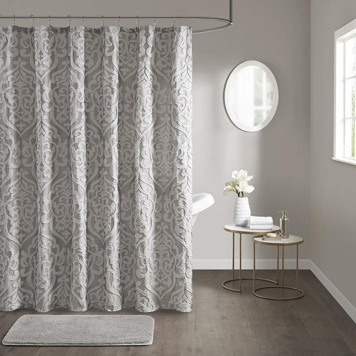 Madison Park Odette Jacquard Shower Curtain - Silver