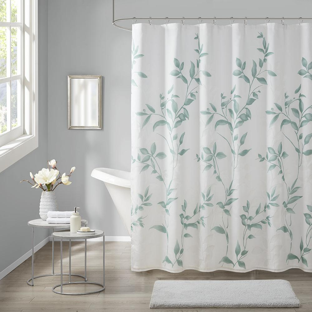 Madison Park Cecily Burnout Printed Shower Curtain - Seafoam