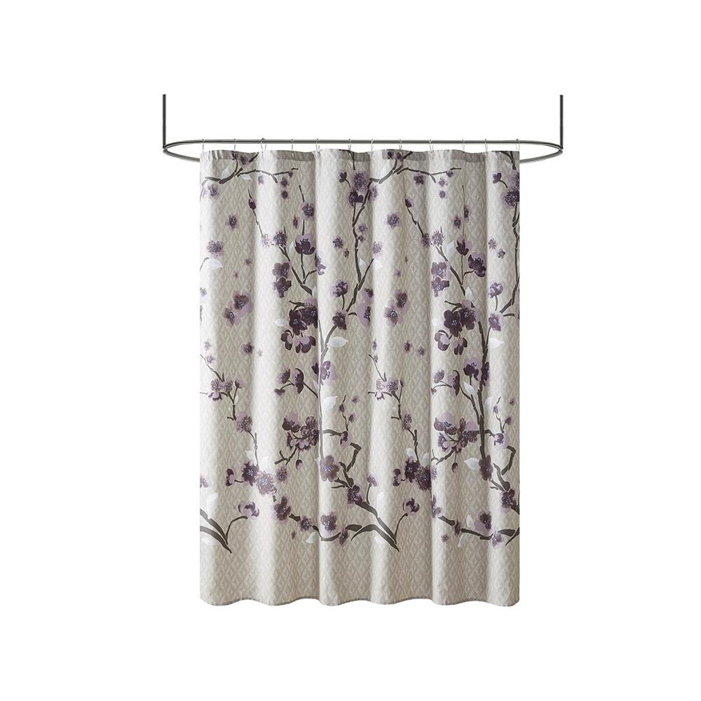 Madison Park Holly Collection Cotton Printed Shower Curtain - Cherry Blossom Design