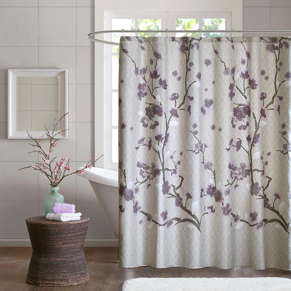 Madison Park Holly Collection Cotton Printed Shower Curtain - Cherry Blossom Design