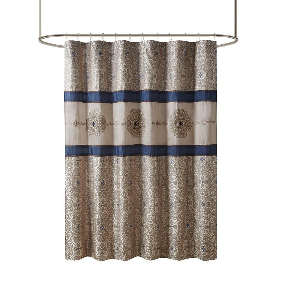 Madison Park Donovan Jacquard Shower Curtain - Elegant Color Blocked Design - 72x72 Inches