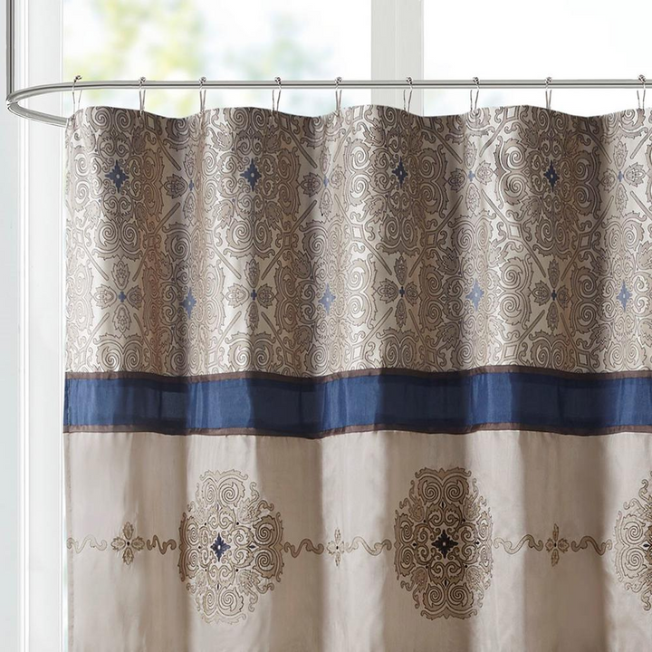 Madison Park Donovan Jacquard Shower Curtain - Elegant Color Blocked Design - 72x72 Inches