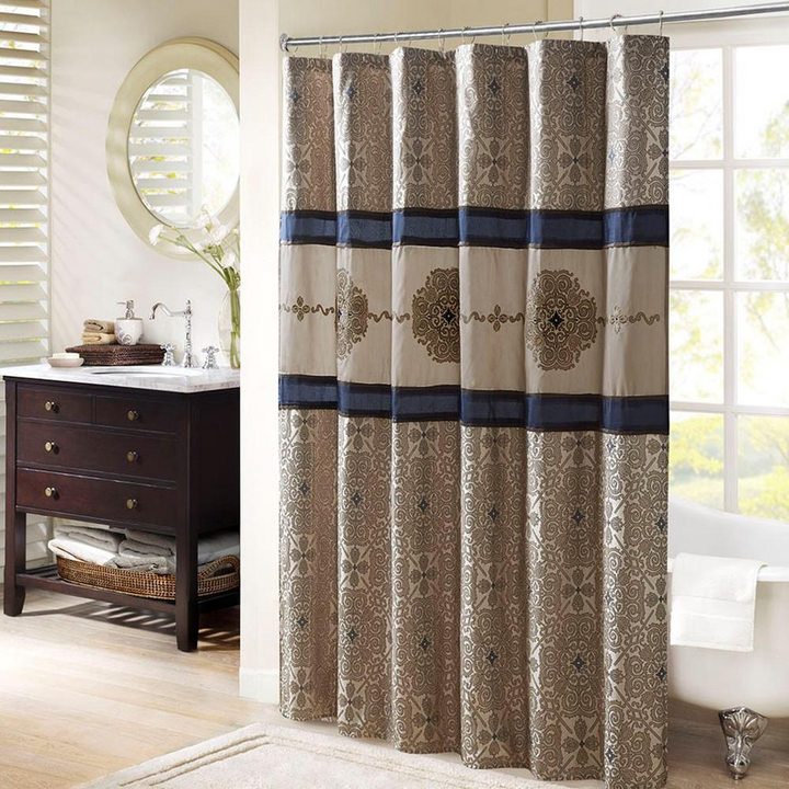 Madison Park Donovan Jacquard Shower Curtain - Elegant Color Blocked Design - 72x72 Inches