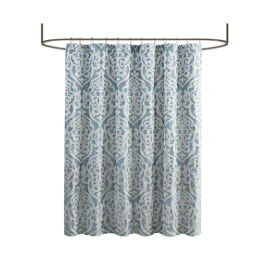 Madison Park Odette Jacquard Shower Curtain - Grey Damask Medallion Design - 72x72 Inches