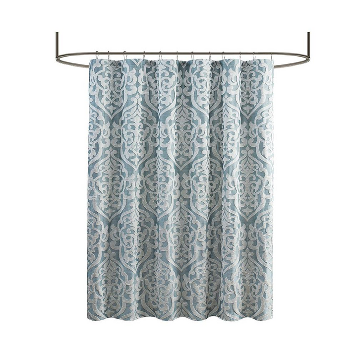 Madison Park Odette Jacquard Shower Curtain - Grey Damask Medallion Design - 72x72 Inches