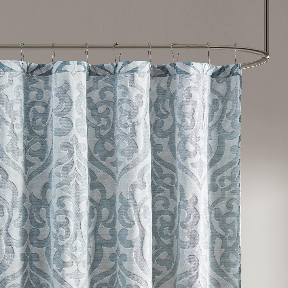 Madison Park Odette Jacquard Shower Curtain - Grey Damask Medallion Design - 72x72 Inches